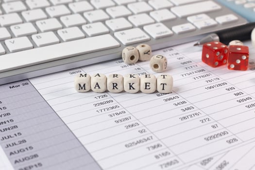 The market word on wood cube business content image. photo