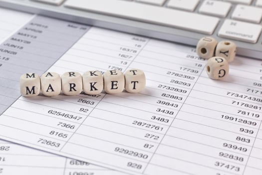 The market word on wood cube business content image. photo