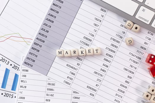 The market word on wood cube business content image. photo