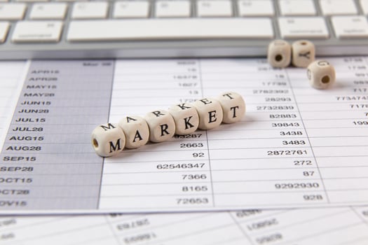 The market word on wood cube business content image. photo
