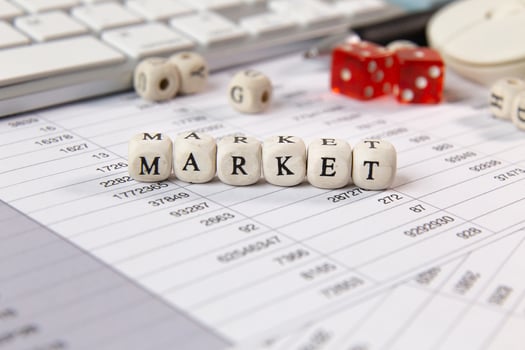 The market word on wood cube business content image. photo