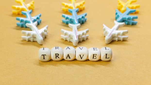 travel  wood cube close up image  for travel content. photo
