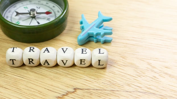 travel  wood cube close up image  for travel content. photo