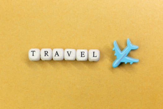 travel  wood cube close up image  for travel content. photo
