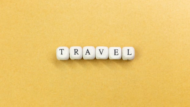 travel  wood cube close up image  for travel content. photo