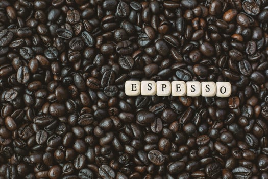 coffee roasted and text wood cube close up image. photo