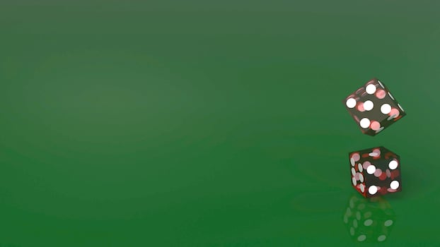 Red dices on green 3d rendering close up image. photo