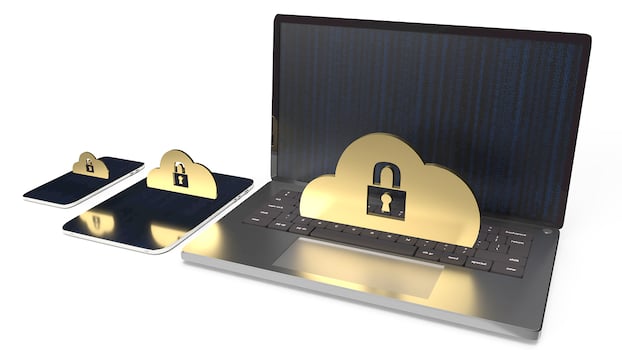 cloud security solutions for IT device 3d rendering. photo