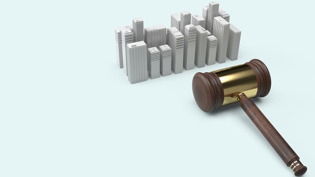 Building and justice hammer image for property law concept 3d rendering. photo