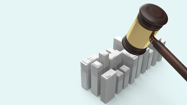 Building and justice hammer image for property law concept 3d rendering. photo