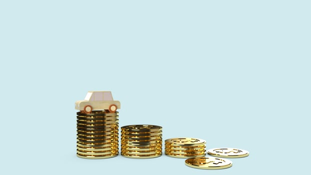 The car  wood toy and gold coins 3d rendering  for  car business content. photo