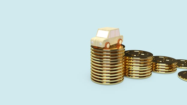The car  wood toy and gold coins 3d rendering  for  car business content. photo