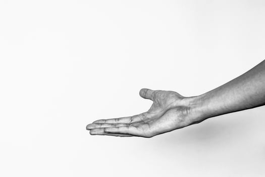 Empty open man hand, Black and white tone photo