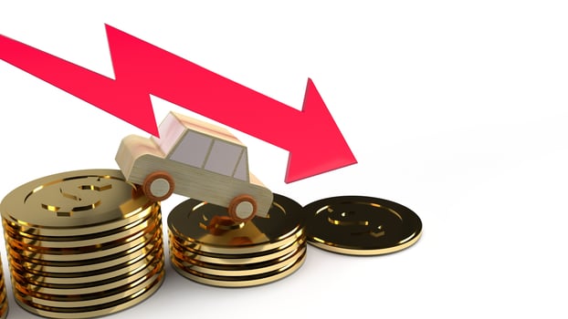 The car wood on gold coin 3d rendering for trade down market content. photo