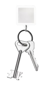 keys on key ring with blank keychain isolated photo
