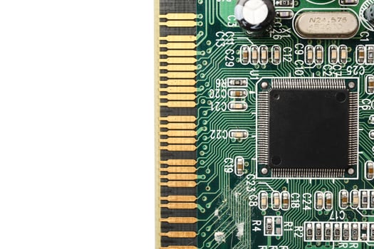 Computer circuit board, electronic technology on white background. free space for text photo