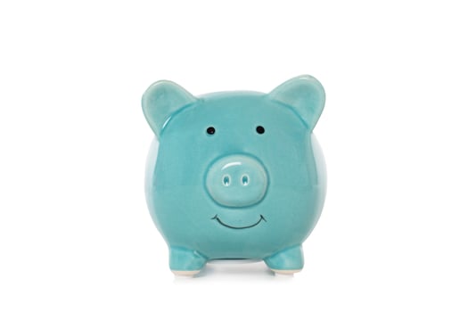 Blue piggy bank isolated white background.Saving money concept photo