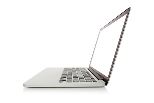 Laptop with blank white screen on white background photo