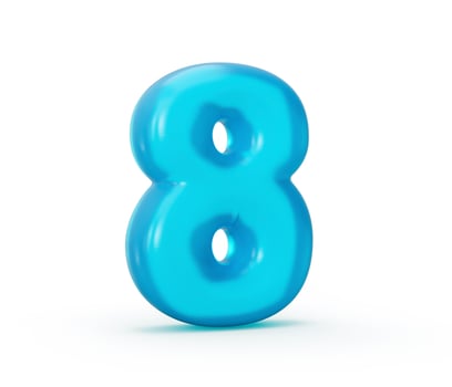 Blue jelly digit 8 Eight isolated on white background Jelly colorful alphabets numbers for kids 3d illustration photo