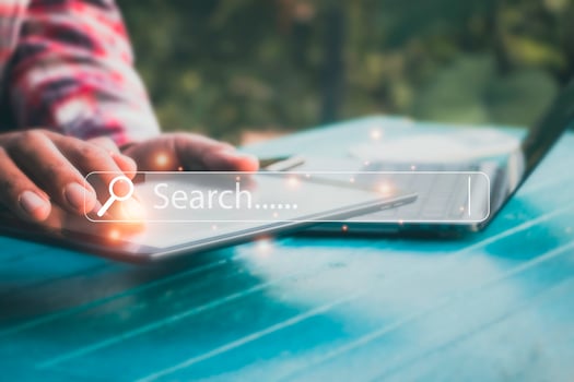 Hand man using tablet and Searching browsing data on the Internet online.network,media, keyword,Digital Web,Photo concept Searchbody part. photo