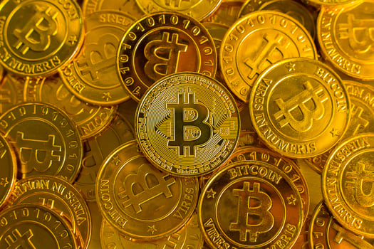 crypto currency concept.Bitcoins ,Gold Coins ,Cryptocurrency with space for your Concept . photo