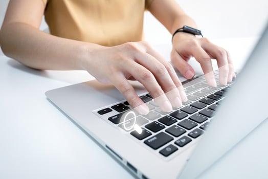 SEO Search engine optimization, Search technology, women's hands using a computer keyboard to search for information, using websites search bar to find the desired information or shopping online. photo