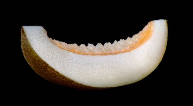 Beautiful slice of ripe melon on a wooden table. photo