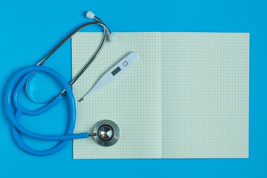 Flat Lay medical tools top view space idea photo