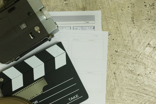 Film production Behind the scenes flat lay image for background. photo