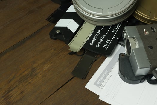 Film production Behind the scenes flat lay image for background. photo