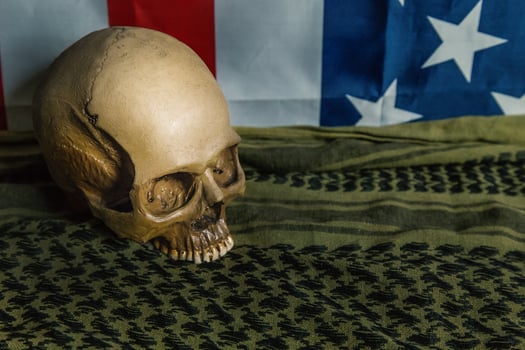 The  united states of America flag and Shemagh  and skull abstract background. photo