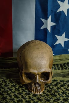 The  united states of America flag and Shemagh  and skull abstract background. photo