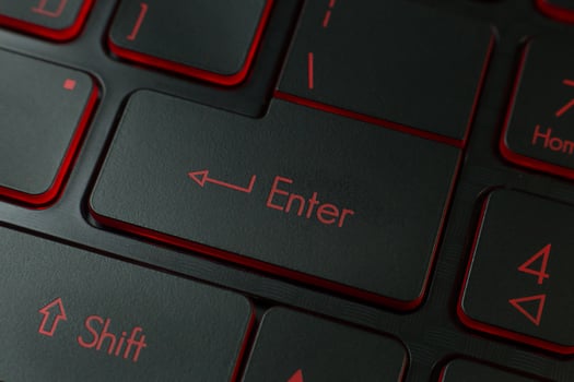 The enter button on keyboard laptop close up image. photo