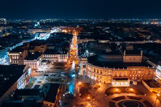 Night view of the opera house in Odessa photo