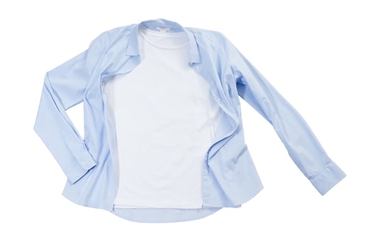 Summer White closeup t shirt mock up flat lay isolated on white background. Top view and copy space. Mockup t-shirt and summertime. Template blank shirt. photo