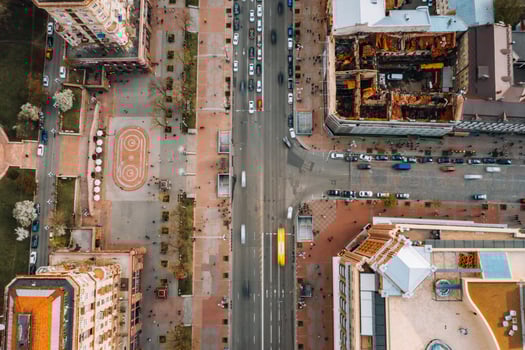 Street of the big city from a bird's eye view photo