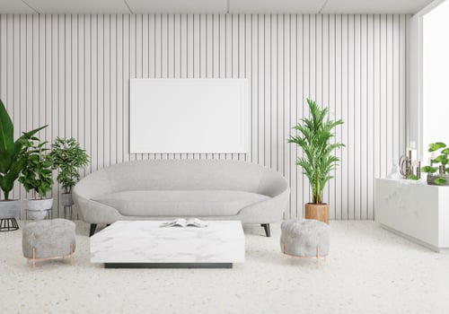 minimal interior style poster Mock up the living room wall. .copy space. 3D rendering. photo