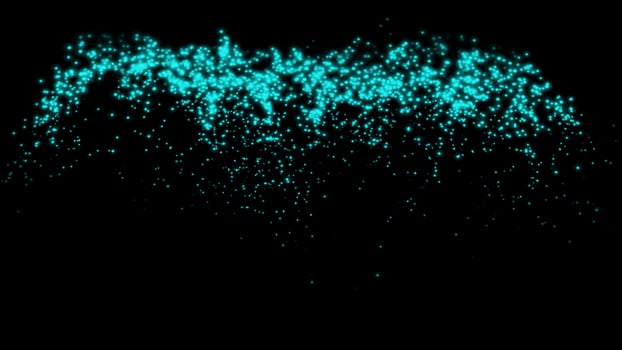 Blue particle falling down over black background - computer illustration graphic background concept photo