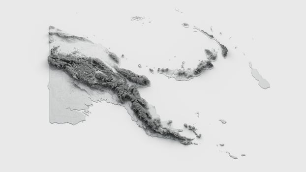 Papua New Guinea Map Flag Shaded relief Color Height map on white Background 3d illustration photo
