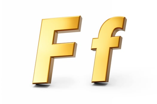 Golden alphabet F on white isolated background 3D Golden Letters numbers 3d Illustration photo