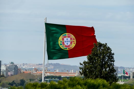 the portuguese flag flies in the wind photo
