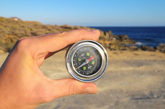 Hand holding a compass photo