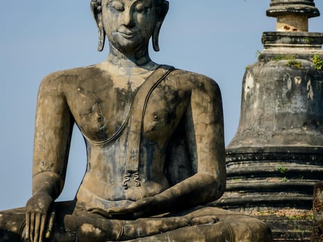 Buddhist sculpture in a temple in Bangkok, Thailand, circa May 2022 photo