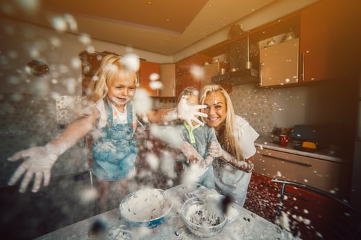 mother and children playing photo