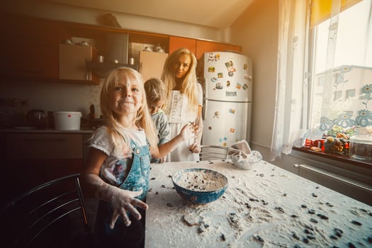mother and children playing photo