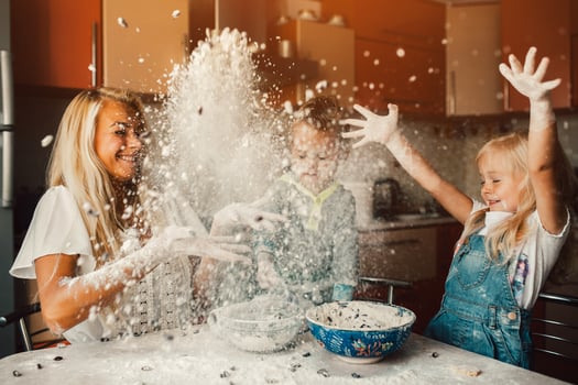 mother and children playing photo