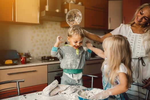 mother and children playing photo