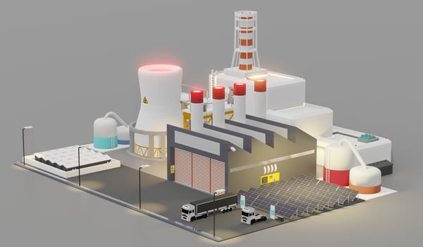 Industrial plant with solar panels EV charging electrical system in the factory solar energy 3d illustration photo