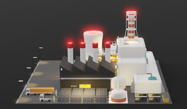 Industrial plant with solar panels EV charging electrical system in the factory solar energy 3d illustration photo