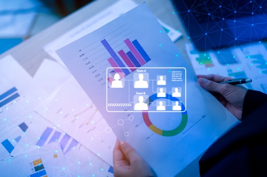 Background of documents with analytics data lying on table photo